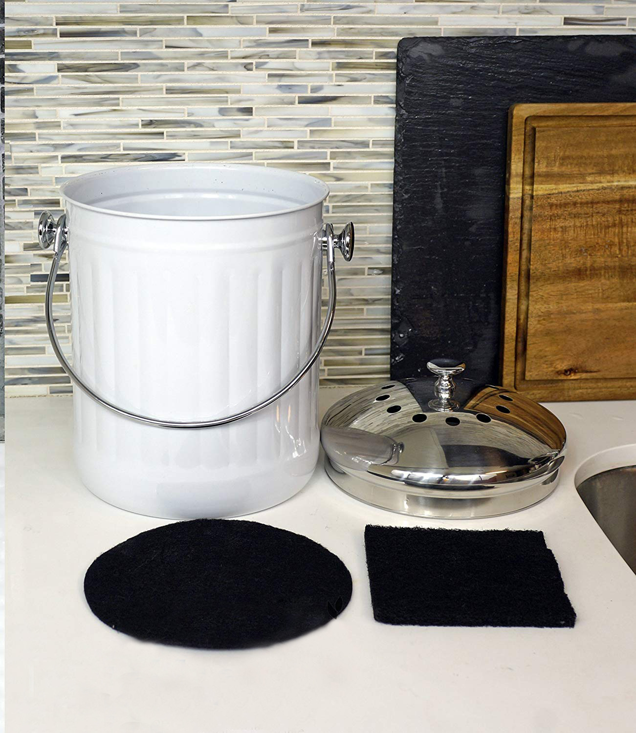 Kitchen Compost Bin for Counter or Under Sink Small Metal Indoor Home Apartment Eco Compost Pail