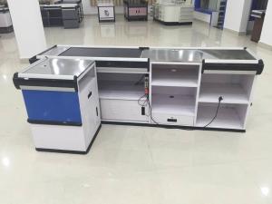 China Full Metal Supermarket Conveyor Belt Checkout Counter Cashier Currency Desk Checkout Counter wholesale