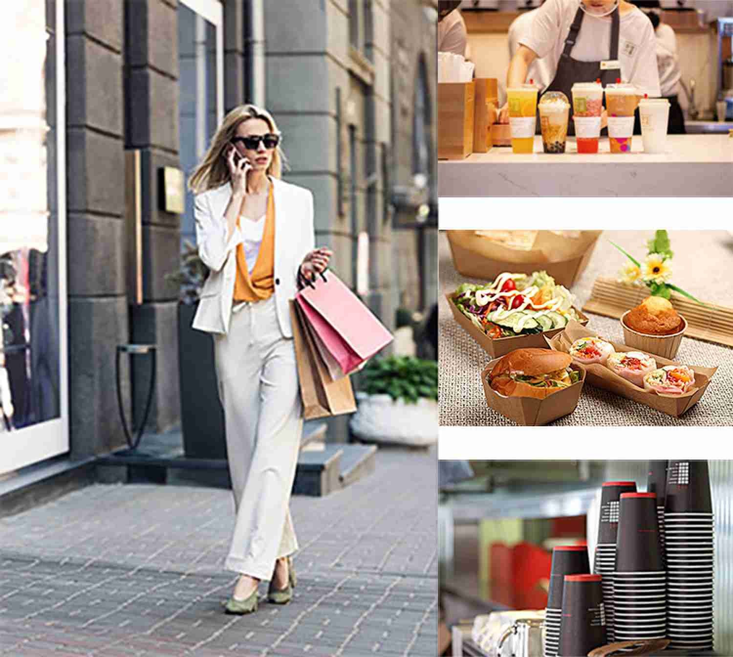 Flat handle Brown Cardboard Takeaway Paper Bags For Supermarket