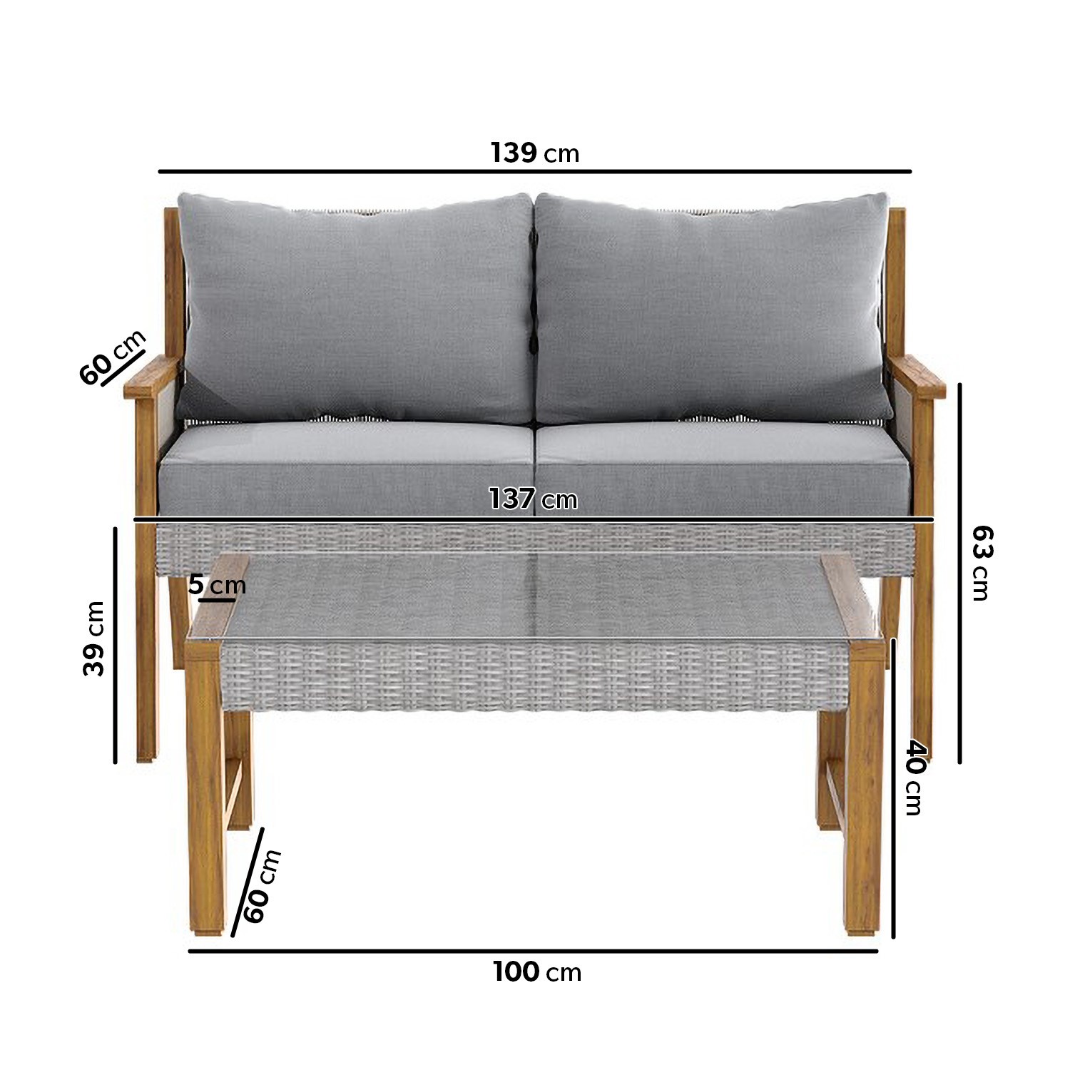 Y Mail Packing Rattan Weave Outdoor Sofa Set with Solid Wooden Frame and PE Wicker