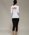 solid color round neck long sleeve nylon sports fitness T-shirt for ladies