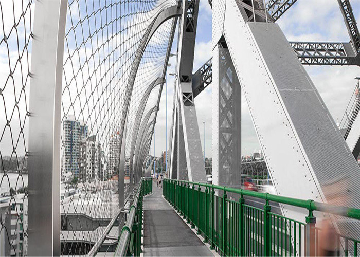 Aisi Ss304 316 Stainless Steel Rope Mesh / Staircase Railing Flexible Woven Wire Mesh