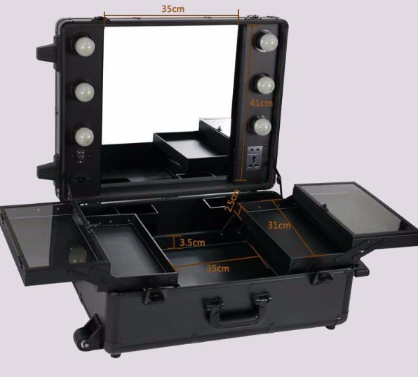Lighted Makeup Case With Stand , Rolling Studio Makeup Case With Lights