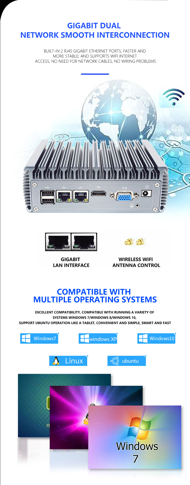 Pocket Desktop Mini Computer Celeron J4125 I5-4200U 4core DDR4 Dual LAN HD VGA 6RS232