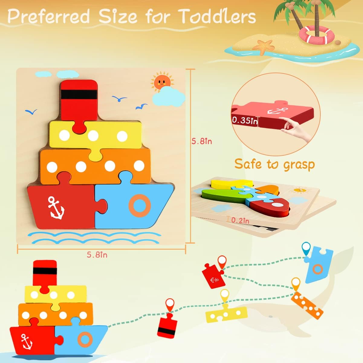Unisex Montessori Shape Sorting Puzzle for Toddlers 1-3 Wooden Sensory Stem Learning Toys