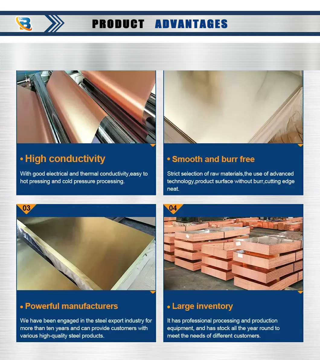 Wholesale 1mm 20mm Thick Copper Sheet Supply C28000 C1011 C11000 Copper Plate with Cheap Price