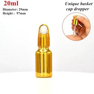 China 10ml 20ml 30ml 50ml Electroplate Gold Color Luxury Cosmetic Packaging Glass Dropper Bottles for serm Essential oil use wholesale