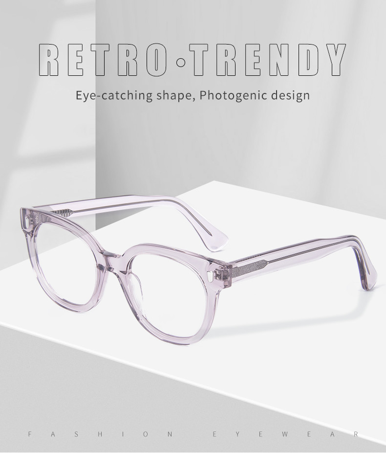 Clear Color Round Acetate Glasses Frame Unisex Fashion 49-21-145 Mm