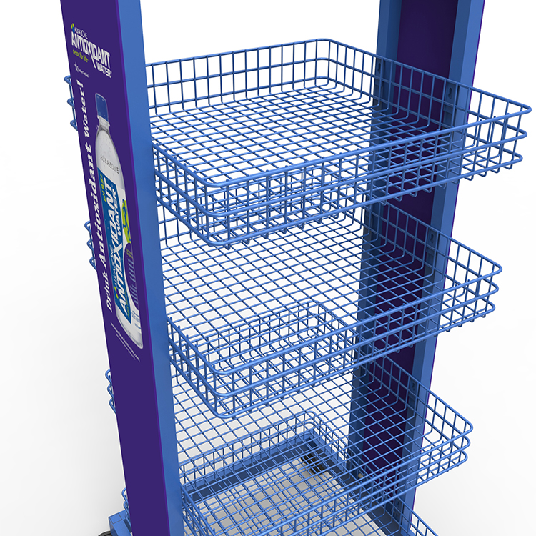 Demountable Water Bottle Display Rack Beverage Display Stand With Casters