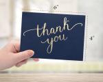 48 Set Thanks Greeting Card Navy Blue Color Gold Foil Embossed Lettering Logo