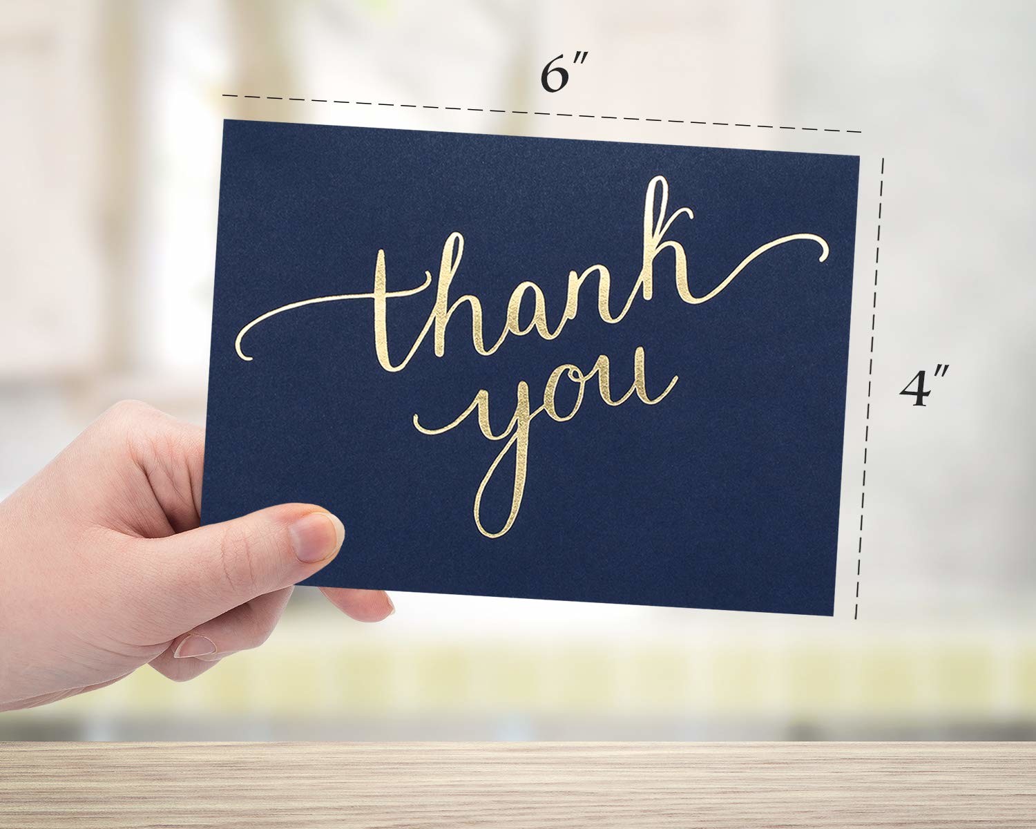 48 Set Thanks Greeting Card Navy Blue Color Gold Foil Embossed Lettering Logo