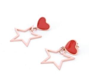 China Rose Gold Pentagram Drop Earring for Women, Red Shell Stud Stainless Steel Earring Fashion Jewelry wholesale