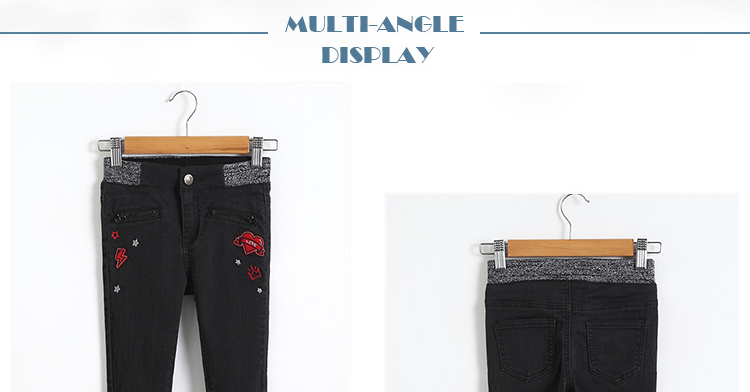 Childrens Girl Black Jeans Pants With PU Patch On Knee OEM Custom Design
