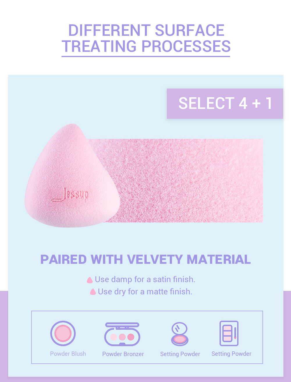 Jessup 5pcs 47g Makeup Puff Sponge Colorful Multifunctional