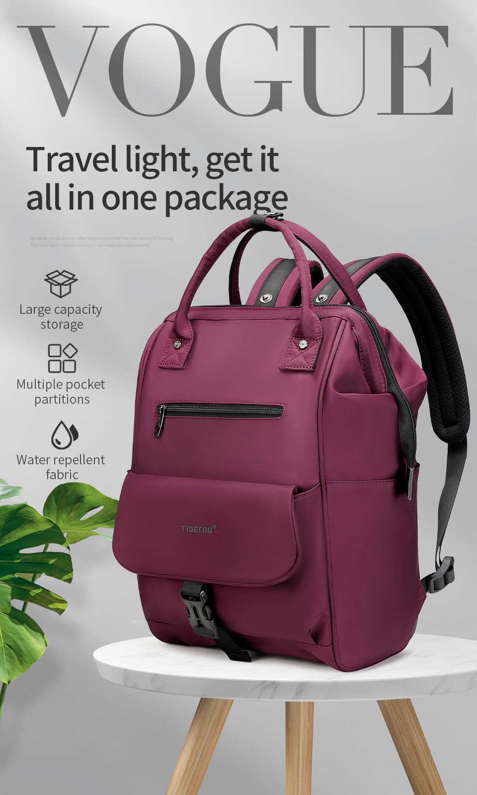 T-B3184 14 Inch Large Capacity Travel Laptop Backpack Mochila For Women