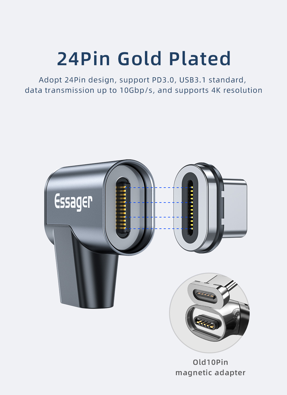 Essager 2021 7-Turn Magnetic 24 Pin Type C OTG USB 3.0 Adapter Support 100W Fast Charge USB 3.1 Data Transfer OTG USB Adapter