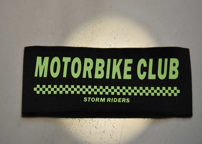 0.2mm Logo Silicone Clothing Labels Printed On Black Polyester Cloth
