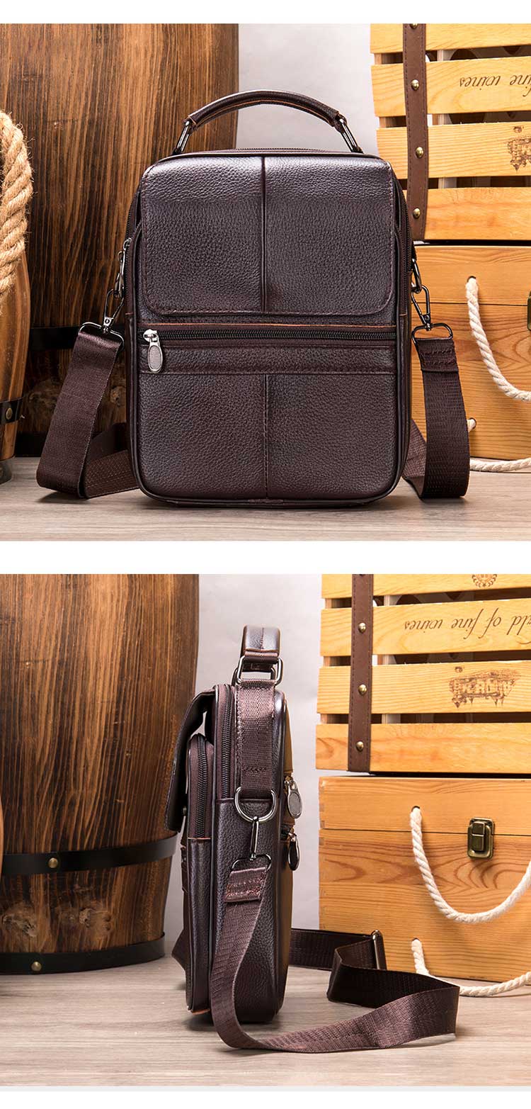 Genuine Leather Men Small Flap Top-handle Handbags Crossbody Bag for Shoulder Messenger