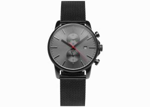 China Stainless steel chronograph watch brand your own watches black mesh band wholesale
