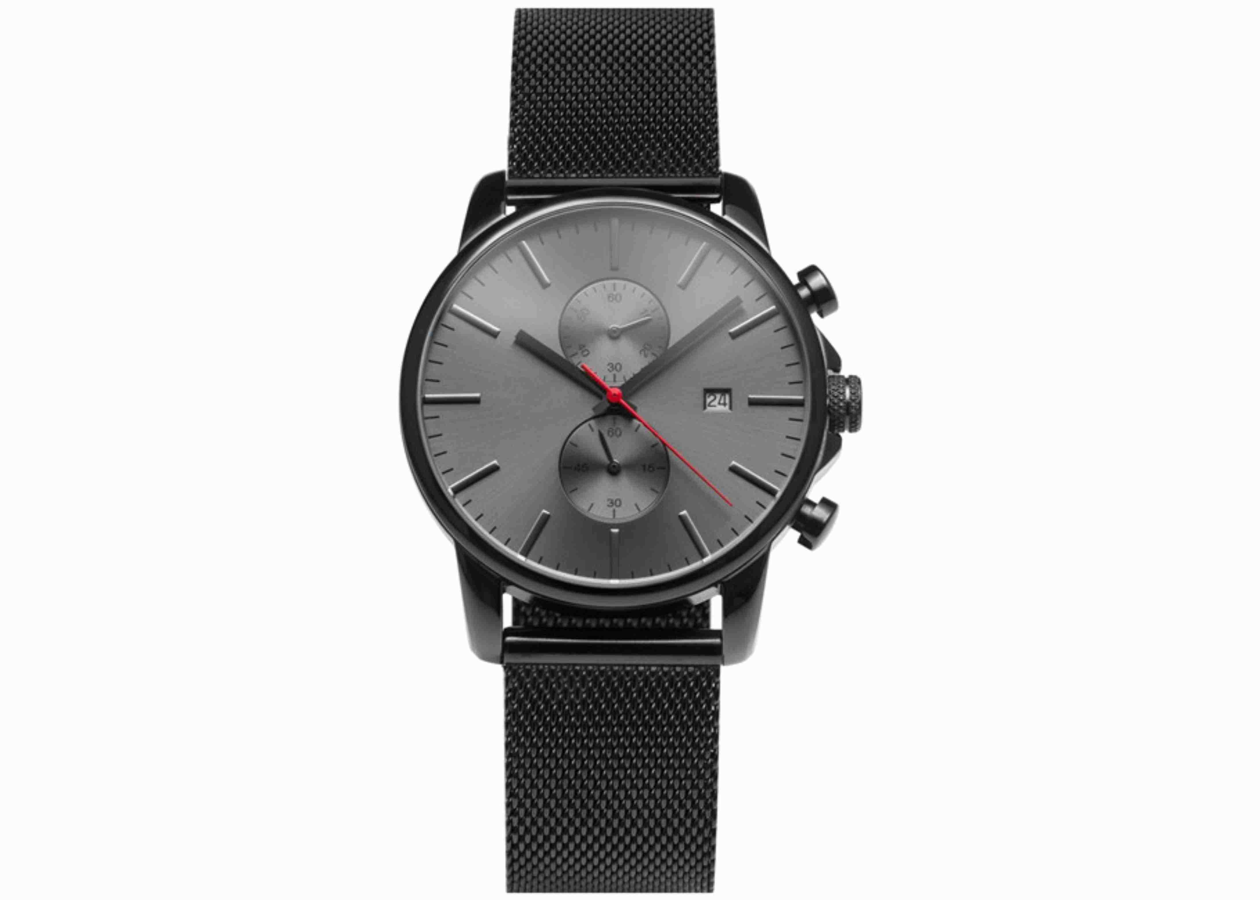 Stainless steel chronograph watch brand your own watches black mesh band