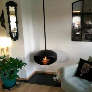 China 600mm Modern Black Roof Mounted Cocoon Hanging Suspended Bioethanol Fireplace wholesale