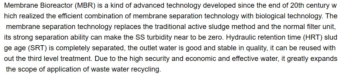 330*180*220cm Underground Type MBR Sewage Treatment Systems for Water Treatment Plant