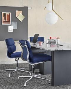 China Full Leather Herman Miller Aluminum Group Chair High Grade Dark Blue Color wholesale