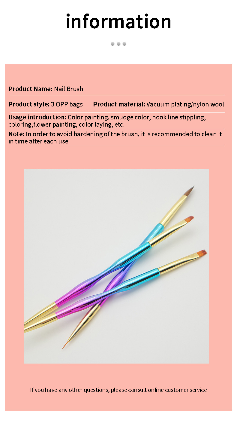 Gradient Handle Acrylic Nail Brush 3D Liner Drawing Nylon Soft Set Hair