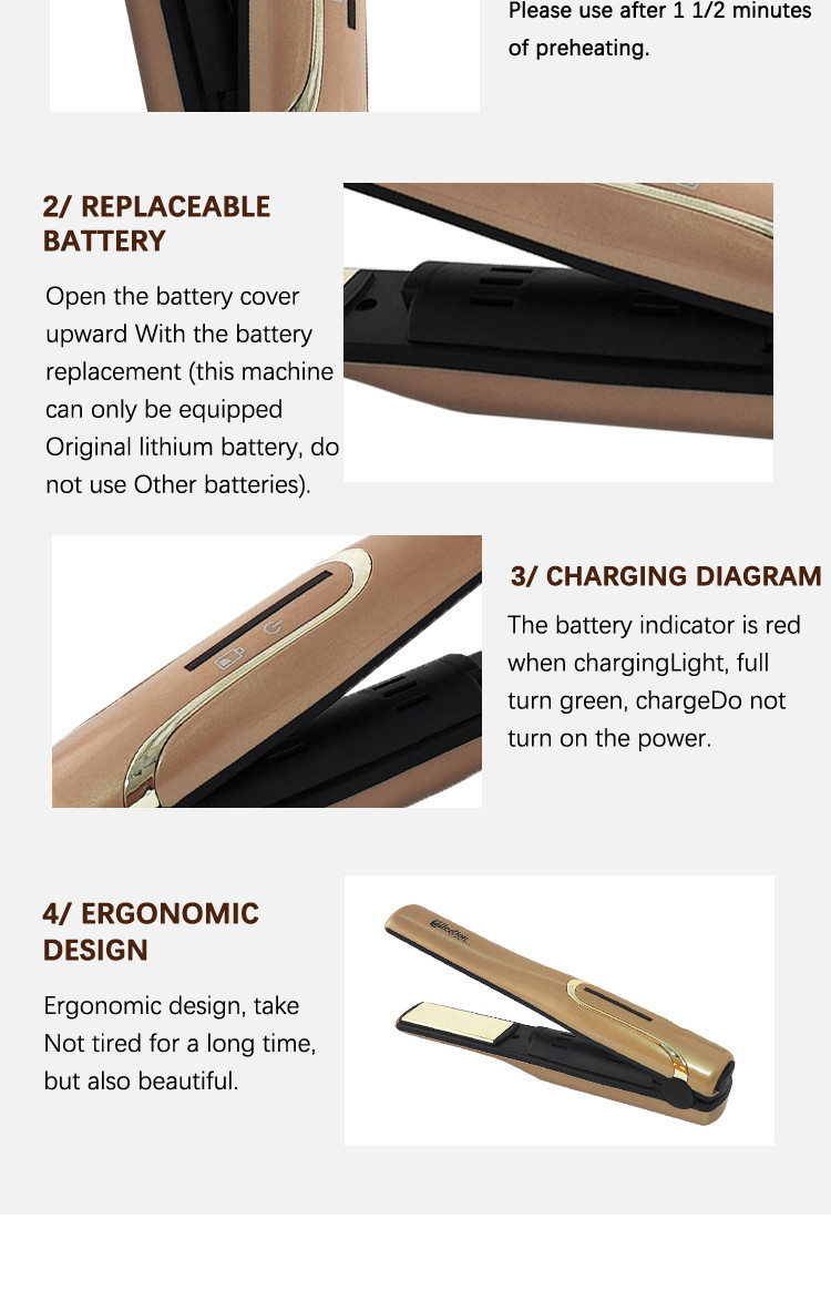 Roll Straight Dual Ceramic Hair Straightening Iron with 2200mah Battery Cell