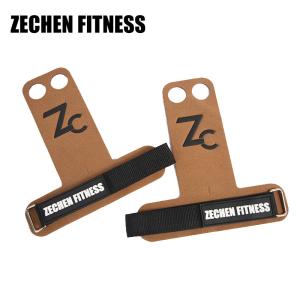 China Leather Crossfit Hand Grips Fingerless Gymnastic 2 Holes Microfiber Brown wholesale
