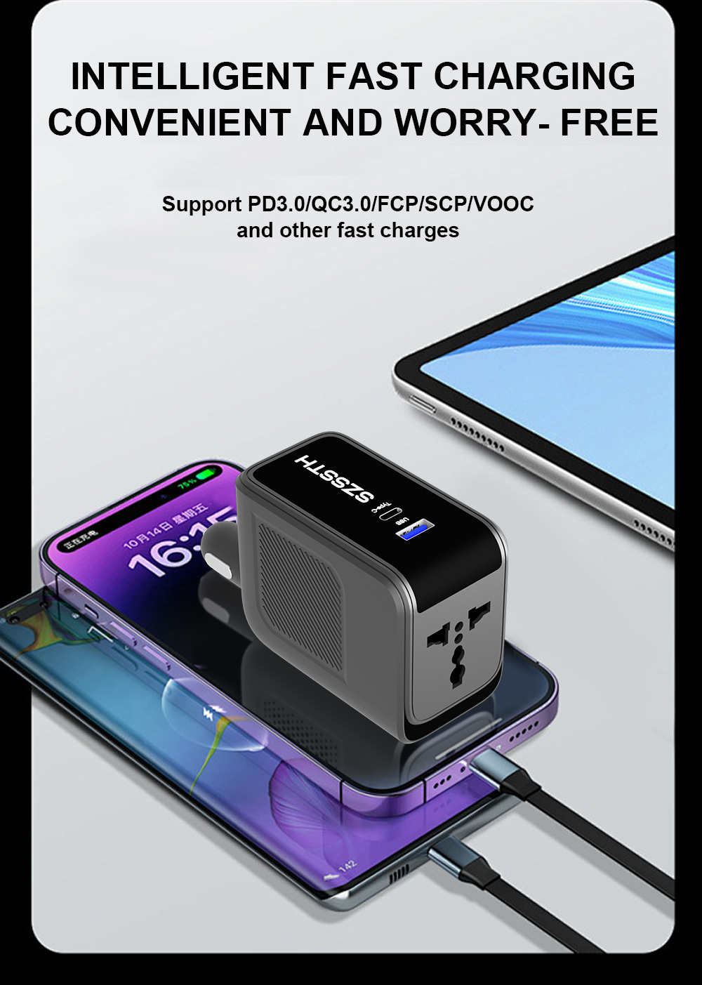 60*30*120MM Portable 150W 12v 220v Ac to Dc Modified Sine Wave Small Mini Car Plug Charger Power Inverter with Usb Type C