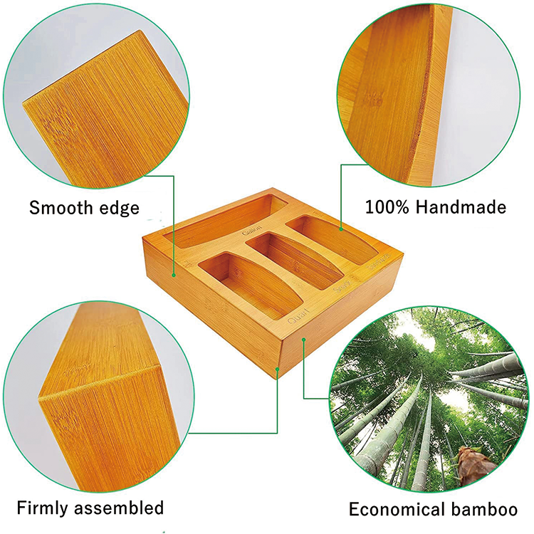 Customized Logo Bamboo Ziplock Bag Storage Organizer with 30x30x7.6cm Measurements