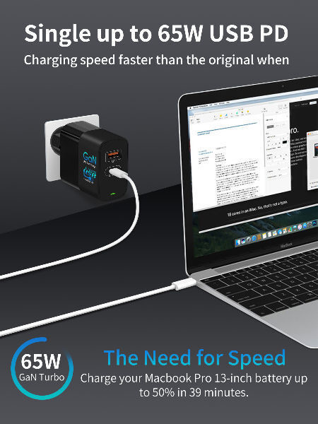 PC fireproof USB-1A2C high quality 65W GaN PD fast charger for phone