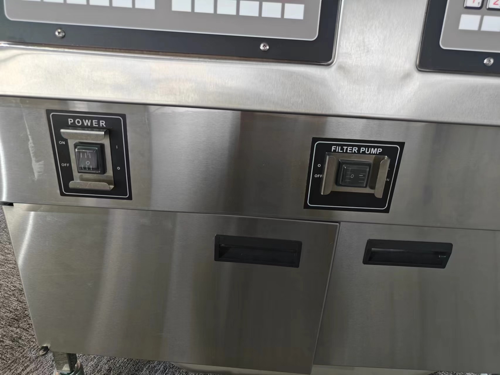 Two Pots Four Baskets Electric Digital Computer Panel Open Deep Fryer With Oil Filtration