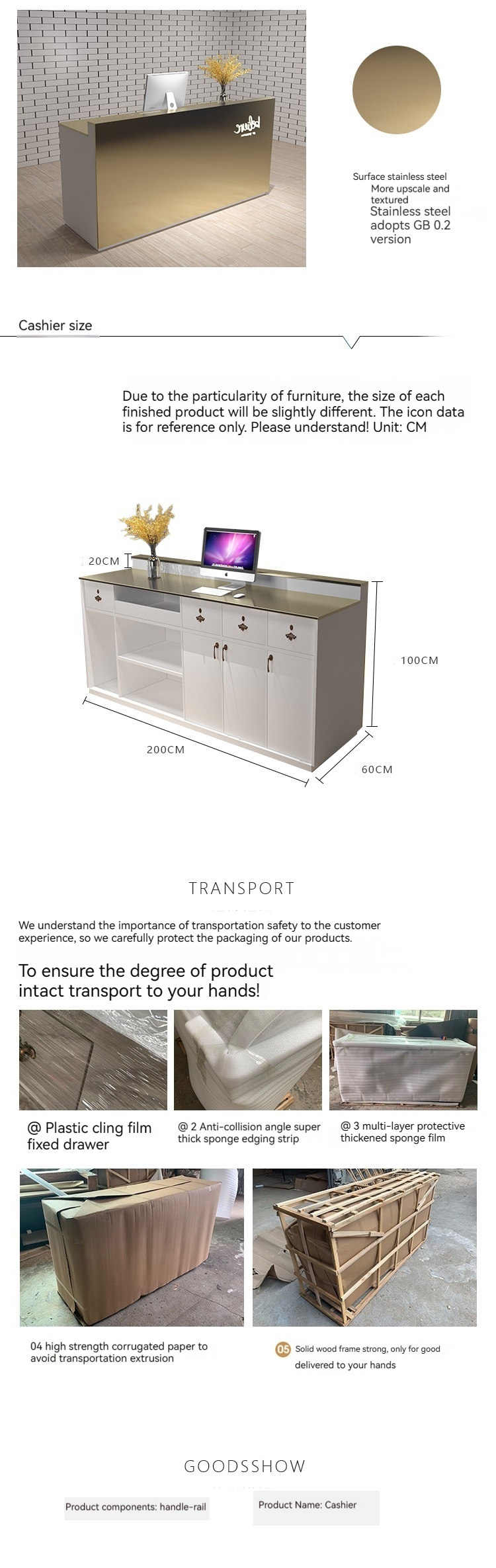 OEM Reception Desk Table with Drawers and Cabinets Made of E1 MDF/MFC Melamine Board