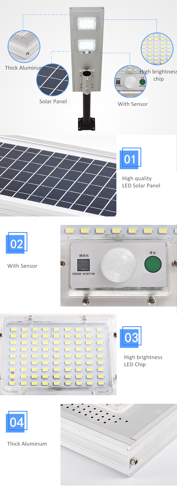2700-6500K CCT All In One LED Solar Street Light 50W 100W 150W Aluminum Alloy Case