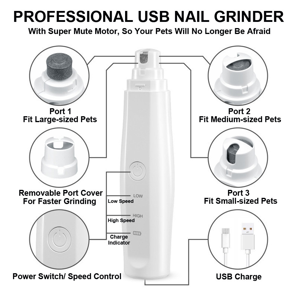 3 Port Pet Nail Tools / Diamond Nail Grinder Easy Control And Use Less Struggling