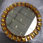 Gold Diamond Beaded Rim Charger Plates Mirror Flat Dish For Wedding Event