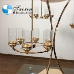 Black Gold Metal Wedding Flower Stand With Three Branch Hanging Candle Holder