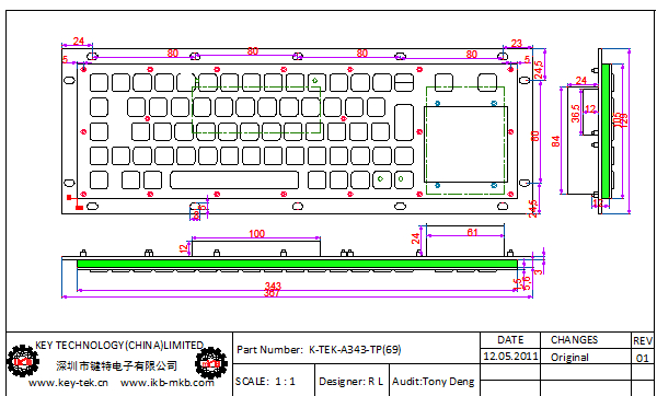 IP65 vandal proof industrial stainless steel keyboard with tough touchpad