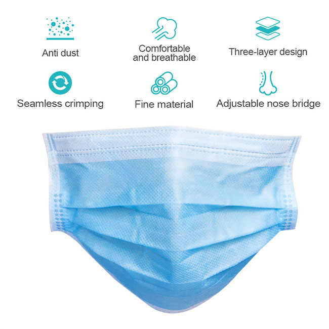 Breathable Disposable Surgical Face Masks 3 Ply With Elastic Ear Loop