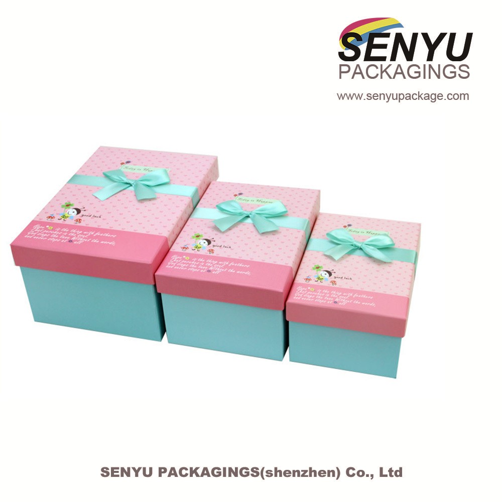 Custom Girlfriend Gift Box Packaging Hard Bow Pink Cardboard Packing With Lid