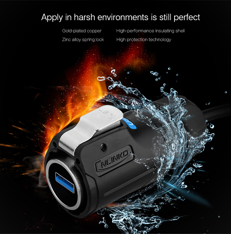 USB Plug Male Female USB3.0 Panel Mount Wall Mount Receptacle Dust Cover Waterproof IP68 LP24 Outdoor USB Connector