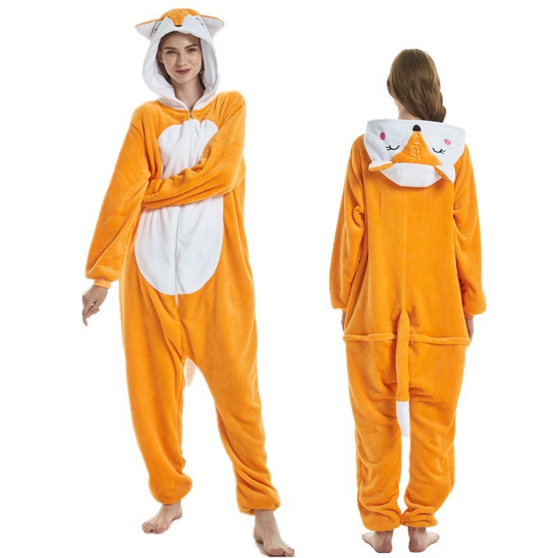 Flannel Romper Animal Printed Oversized Pyjama Hoodie For Men Women Couple