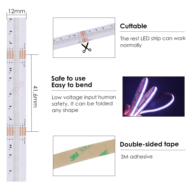 3M Adhesive Dimmable LED Strip Lights Low Density Colour Changing RGB CCT 24V Commercial