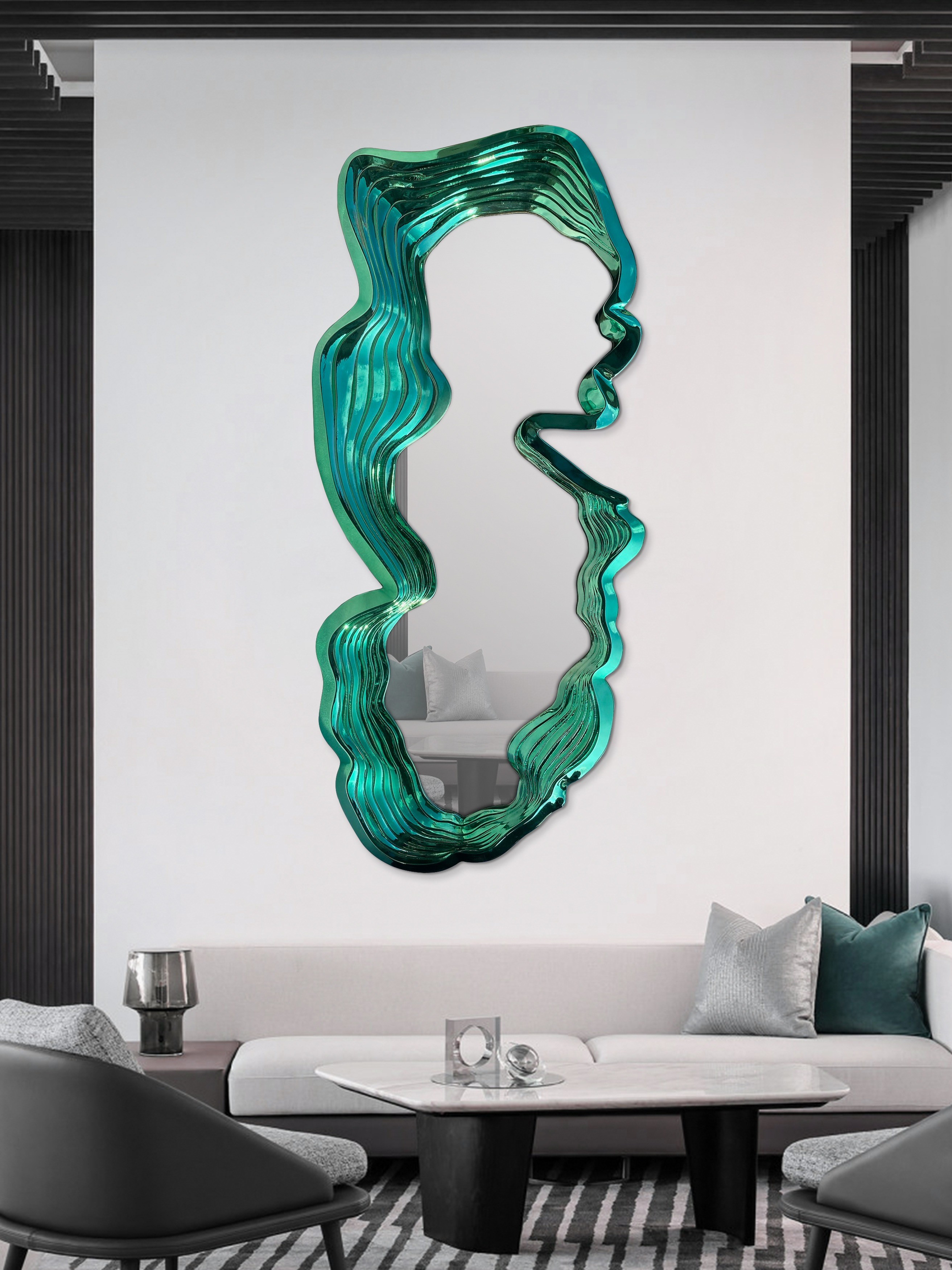 Electroplated Jade Mirror High-End Sales Department Negotiation Area Background