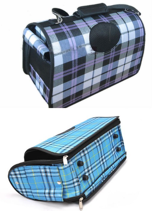Plaid Pattern Pet Carrier Bag Lovely With Adjustable Dismountable Long Belt