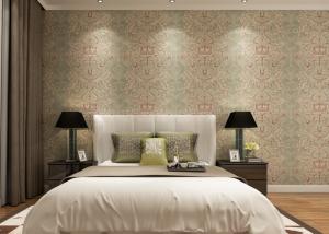 China Rustic Embossed Washable Vinyl Wallpaper , Symmetrical Floral Pattern Wallpaper wholesale