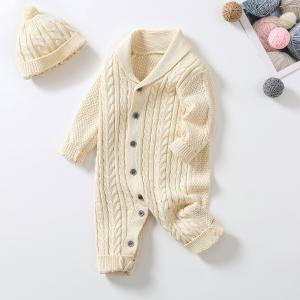 China Knitted Cotton Clothing New Born Boy Girl Long Sleeves Jumpsuit Clothes with Warm Hat Autumn Winter Newborn Baby Rompers wholesale