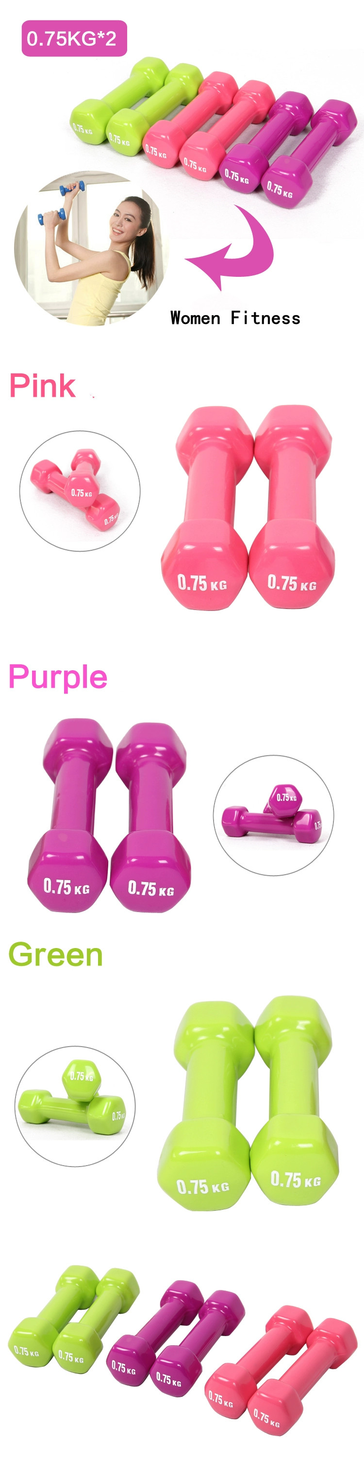 RoHS Approval 1KG 2KG 3KG Fitness Dumbbell Rubber Hex Dumbbell Set